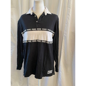 Women's PINK Black & White Long Sleeve Polo Tee XS
